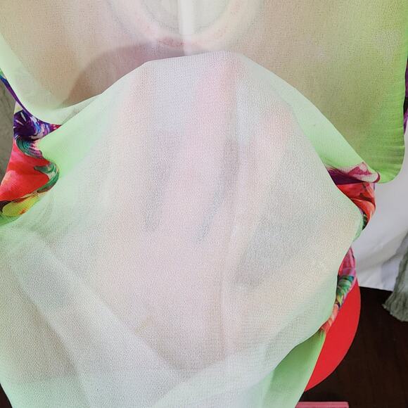 Decree Green Tropical Button Up Sheer Lightweight Blouse Size M - Picture 4 of 6